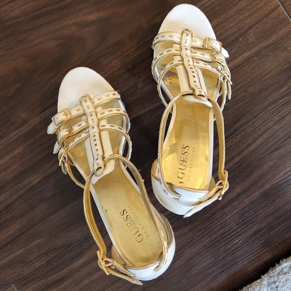 Gold and White Guess Platform Heels - Picture 2 of 7